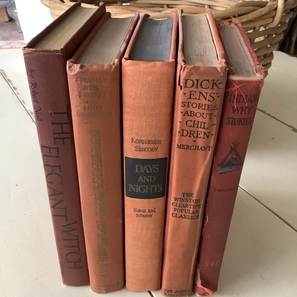 Antique Book Bundle Group Moody Red Hues Terracotta Shelf Decor - Picture 2 of 4